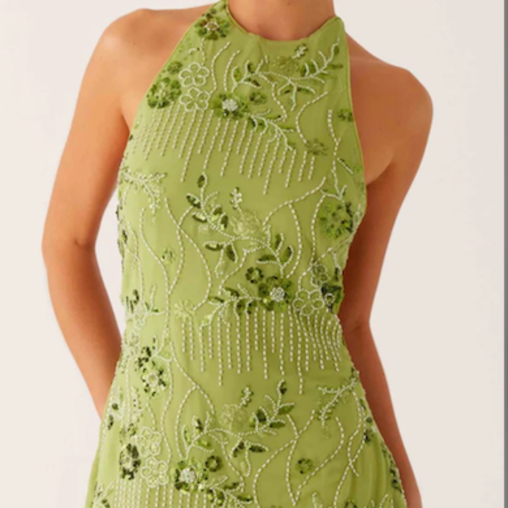 Leo Beaded Mini Dress - Green NWT